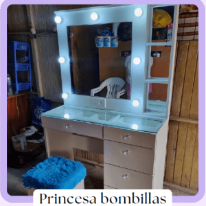 Vanity 1m Princess con luces tipo bombillas – Tocador profesional de 1 metro
