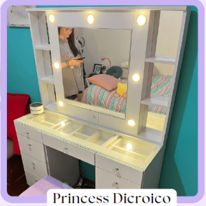 Tocador Vanity 1.20m con Espejo y Luces LED Dicroico | Modelo Princess Blanco